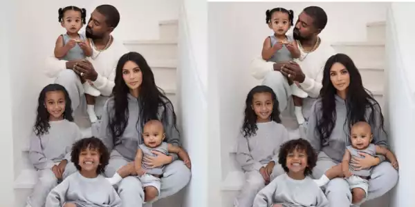Kim Kardashian shares beautiful family Christmas card that features Kanye West and their four children (photo)